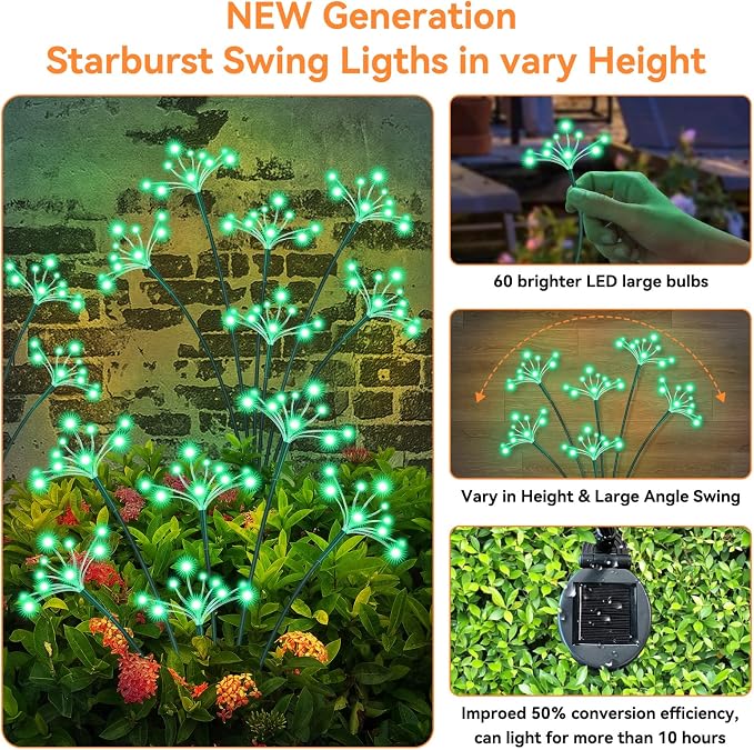 Solar Garden Lights 2 Pack Waterproof Solar Swaying Starburst Light Outdoor - Image 3