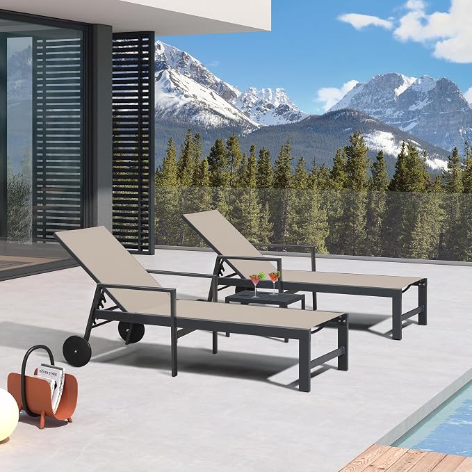 PURPLE LEAF 3 Pieces Outdoor Chaise Lounge Aluminum Patio Lounge Chair - Image 9