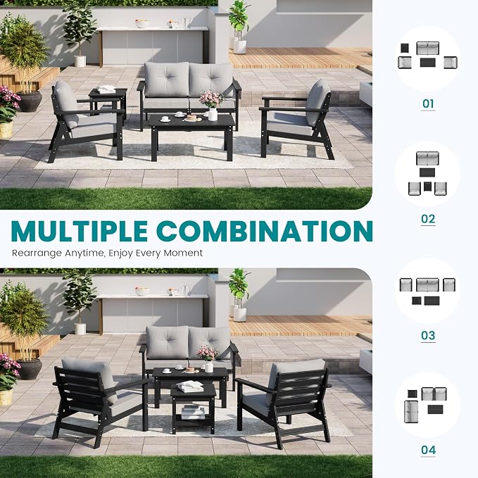 6-Piece HDPE Patio Furniture Set, Outdoor Sectional Sofa Set, All Weather - Image 8