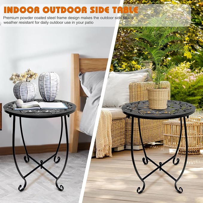 Fashion&cool Patio Side Tables, 14 Inch Weather Resistant Metal Outdoor Side - Image 6