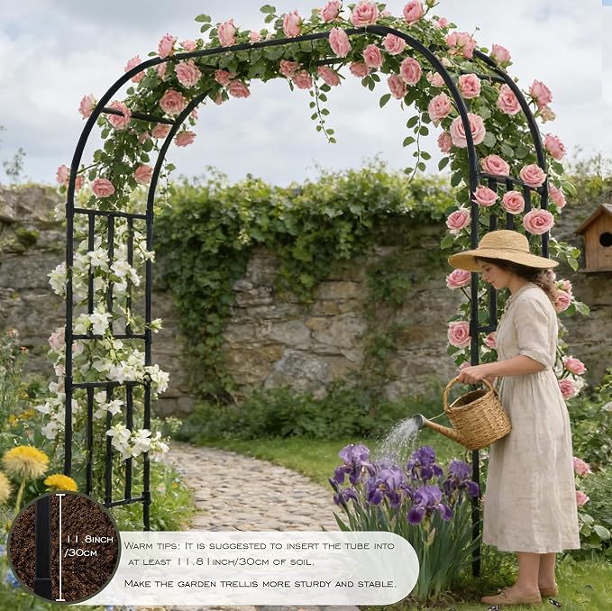 Square Tube Garden Arch Trellis, 8.2FT x 8.3FT Metal Arbor, Outdoor Trellis - Image 7