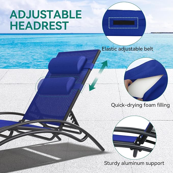YITAHOME Outdoor Chaise Lounge Chair Set of 3, Pool Lounge Chairs - Image 5