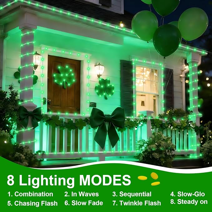 QITONG 2 Pack Green St Patricks Day Lights, Each 33ft 100 LED Solar Rope Lights - Image 4