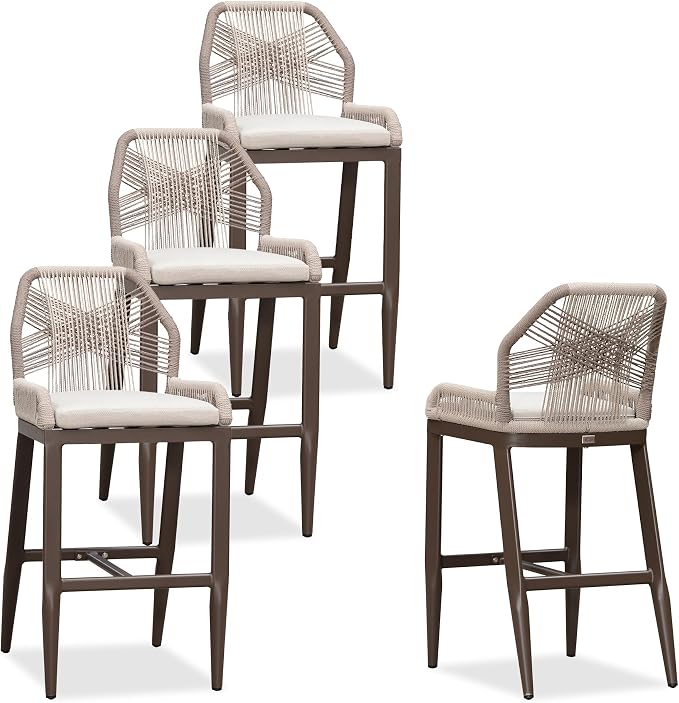 PURPLE LEAF Patio Bar Stool Bar Height Set of 4 Outdoor Rattan Chairs by PURPLELEAF