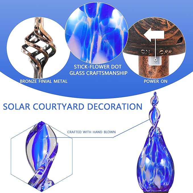 Solar Garden Lights Outdoor, Decorative LED Flame Garden Stakes, Hand Blown - Image 7