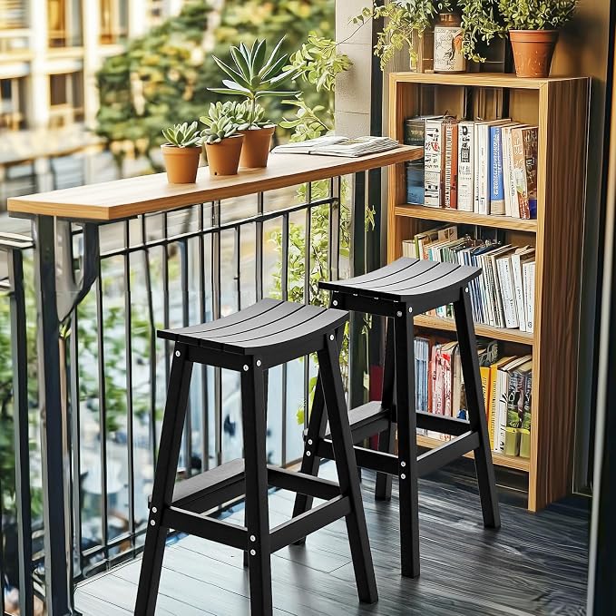 VINGLI 30 Inch Outdoor Bar Stools Set of 2, HDPE Bar Chairs - Image 2