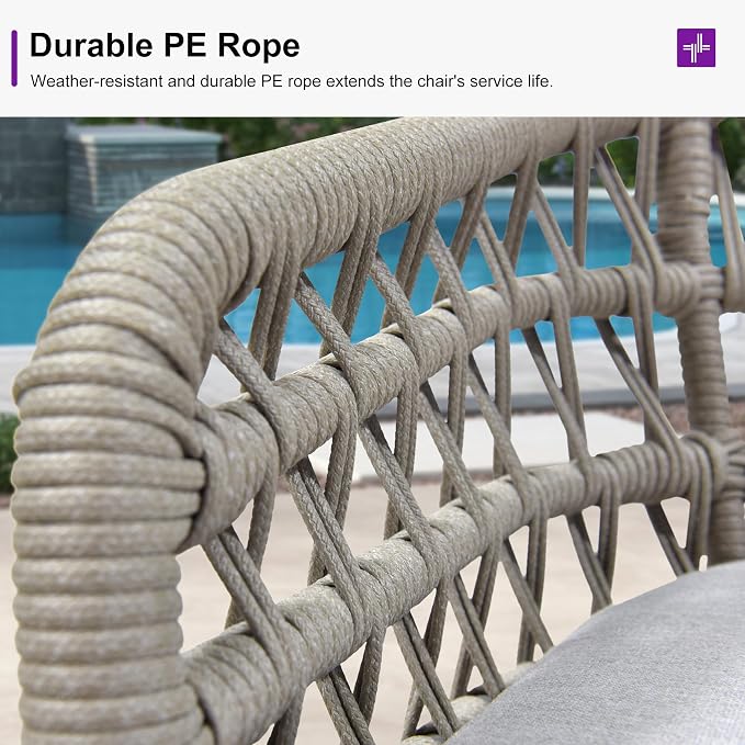 PURPLE LEAF Outdoor Rattan 29" Bar Stools Set of 2, Modern Boho Aluminum Patio - Image 5