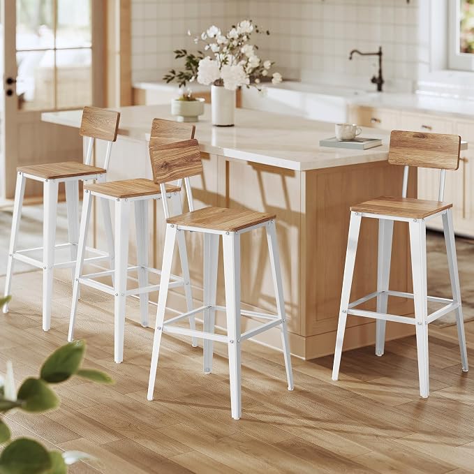 VASAGLE Set of 4 Bar Stools, Bar Height Stools, 29.1 Inches Tall Barstools by VASAGLEbySONGMICSHOME