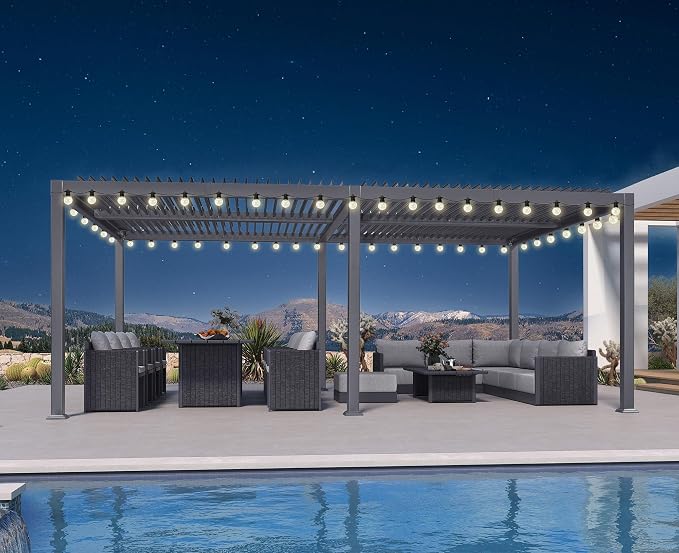 PURPLE LEAF Louvered Pergola w/Light 13' x 20' Aluminum Outdoor Pergola by Unknown