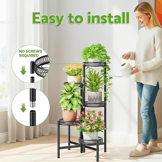 Plant Stand Indoor Outdoor, 5 Tier Corner Metal Flower Display Holder Stand - Image 6