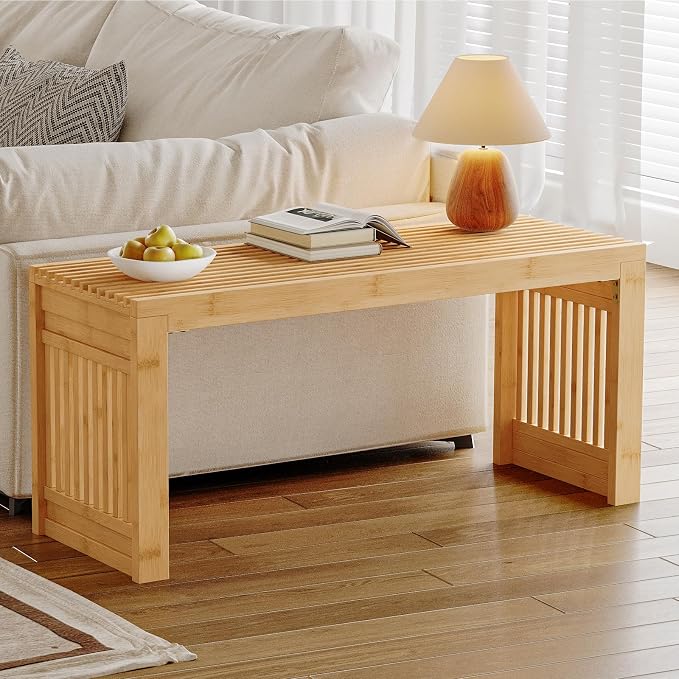 HOOBRO Bamboo Dining Bench, 35 inch Farmhouse Kitchen Table Bench, Solid Bamboo - Image 4