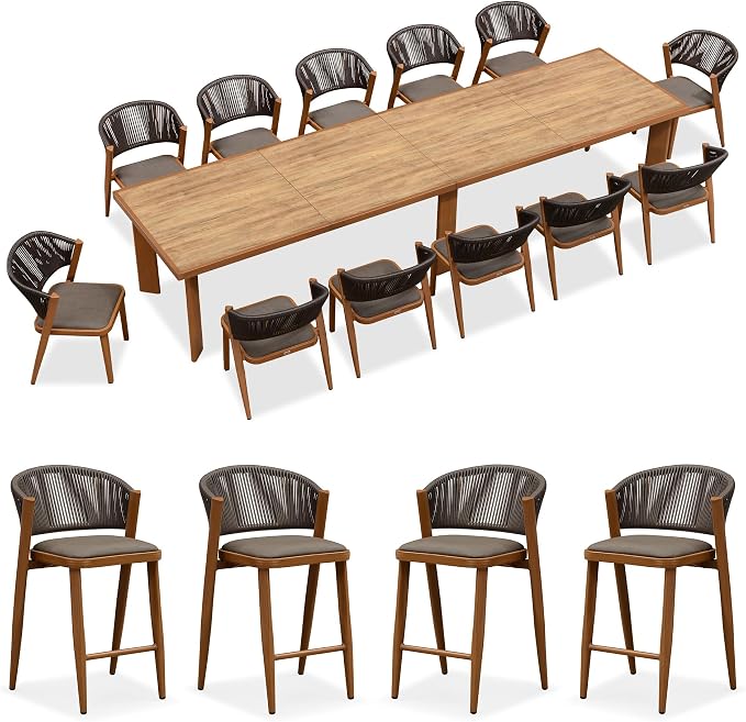 PURPLE LEAF 13-Piece Patio Dining Set Outdoor Furniture Rectangular Table and by PURPLELEAF