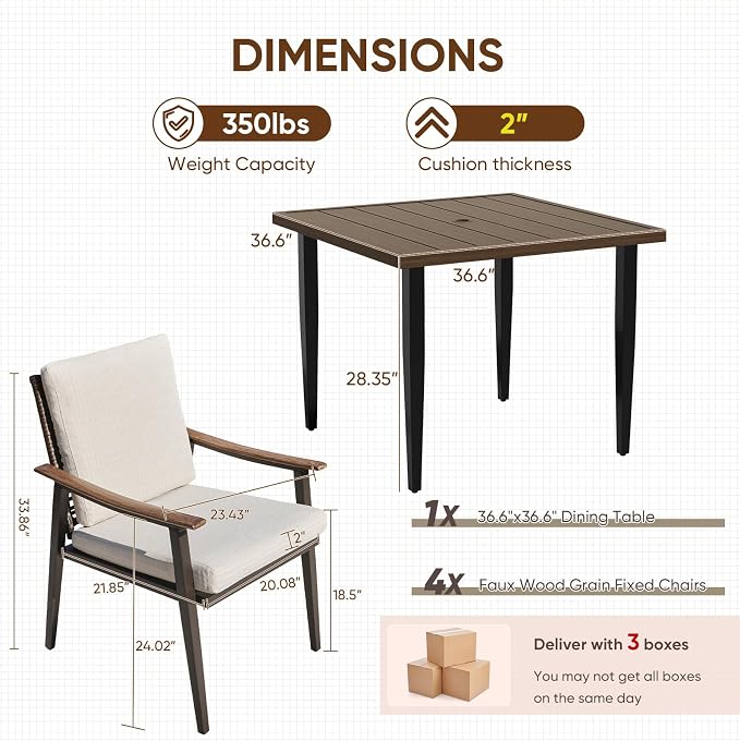 Natural Expressions Outdoor Dining Set, Patio Table and Chairs Set - Image 5