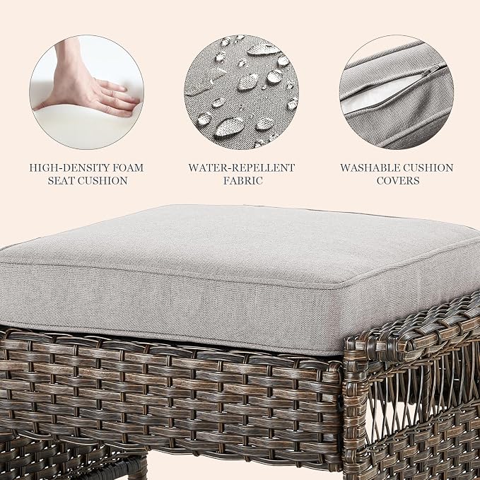Patio Ottomans 2 Piece Outdoor Wicker Ottomans PE Rattan Footrest - Image 5