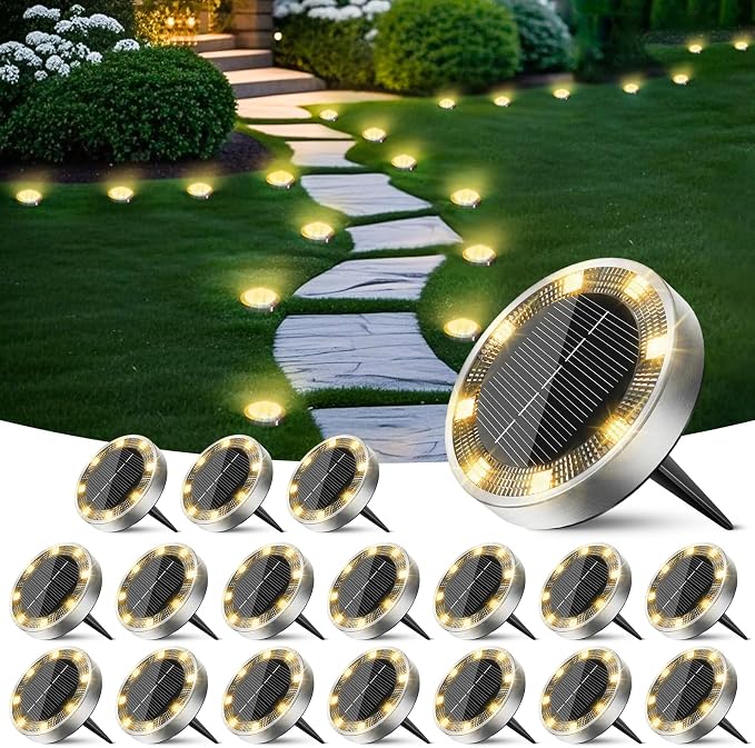 Peasur Solar Ground Lights Outdoor, 18 Pack Flat Solar Powered Disc Lights by Peasur