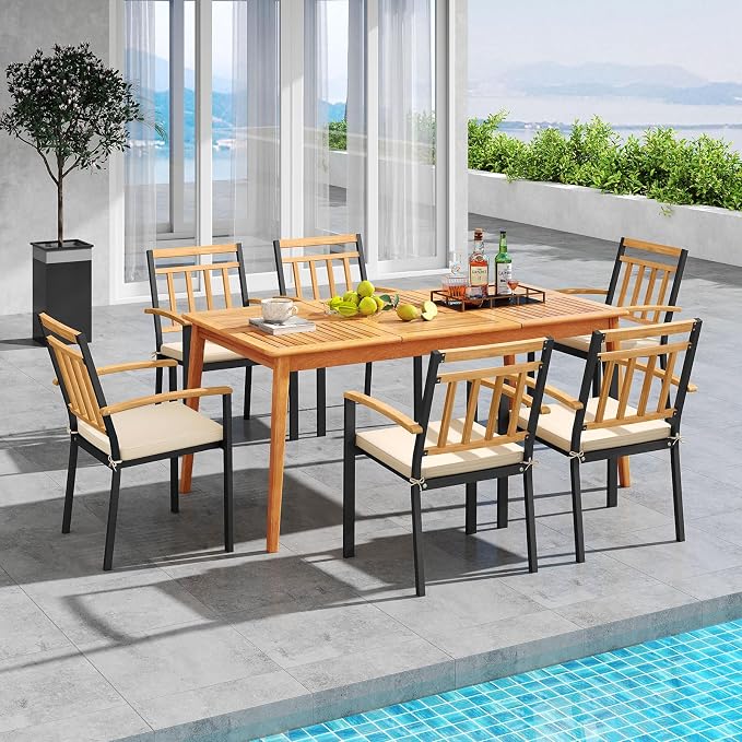 Tangkula 7 Piece Patio Wood Dining Set - Image 2