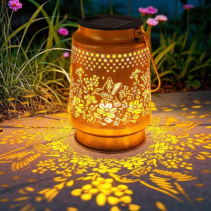 2 Pack Solar Lanterns Outdoor Hummingbird Garden Decor, Gifts - Image 2