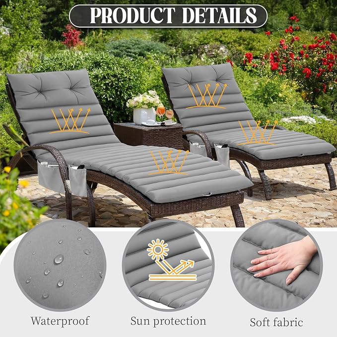 Kigley Outdoor Lounge Chair Cushions Set of 2, 72.8 x 24 x 2.3 Inch Patio - Image 4