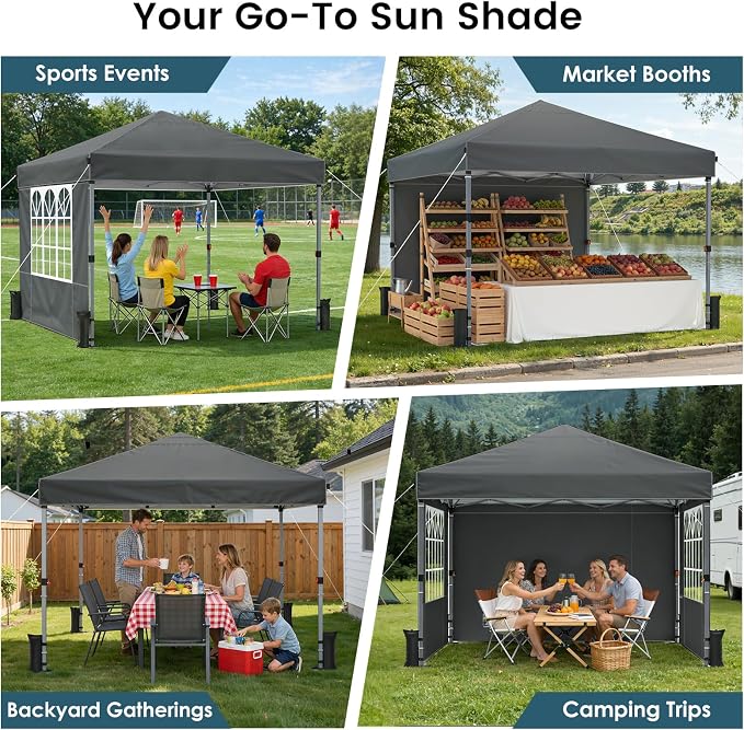 Pop Up Canopy Tent with Sidewalls, 10x10ft 10 Person Party Tent One Push Setup - Image 7