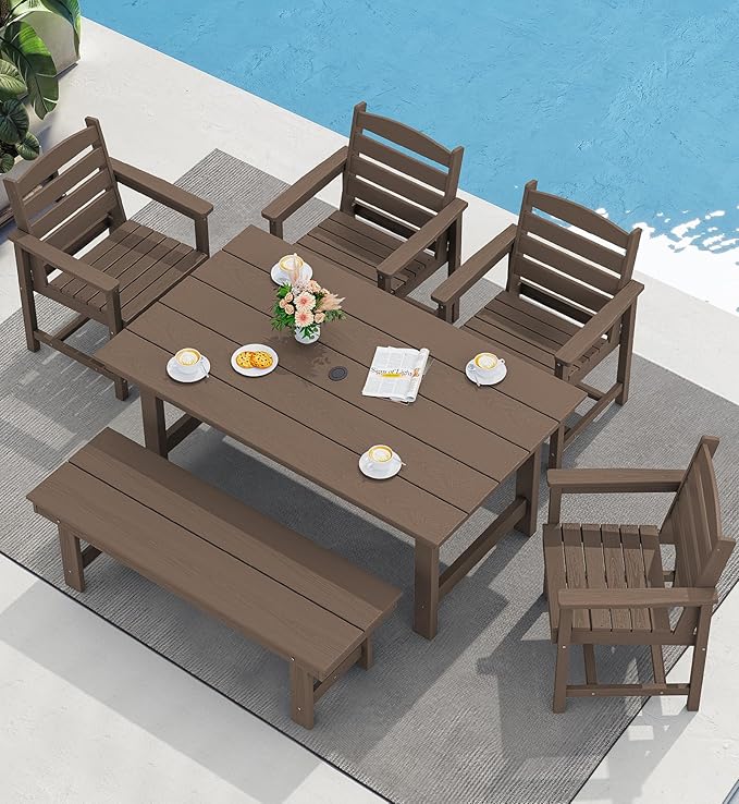 SERWALL Outdoor Dining Set for 6, HDPE Furniture Set by SERWALL