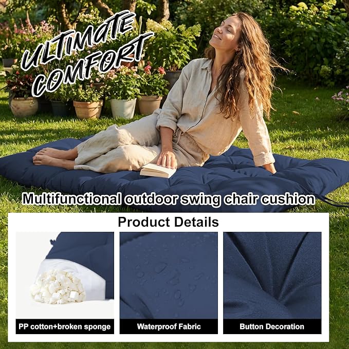 Waterproof Porch Swing Cushion Replacement, Thick 4" 2–3 Seat Outdoor Swing - Image 3