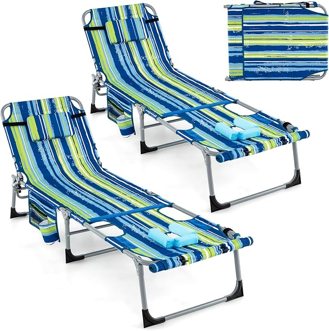 GYMAX Tanning Chair, 330LBS Beach Lounge Chair w/Face Arm Hole & Hand Shoulder by GYMAX