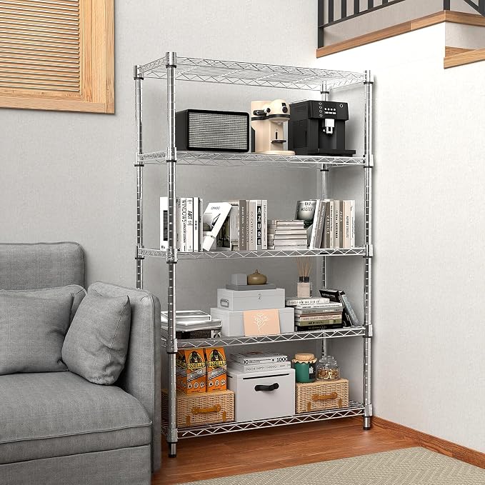 1250 lbs Steel Heavy Duty 5-Tier Utility Shelving Unit Steel Organizer Wire Rack - Image 6