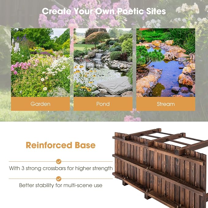 Tangkula 5 FT Wooden Garden Bridge, Arch Stained Finish Footbridge - Image 6