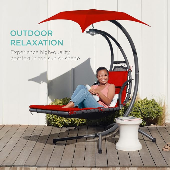 Best Choice Products Outdoor Hanging Curved Steel Chaise Lounge Chair Swing - Image 8