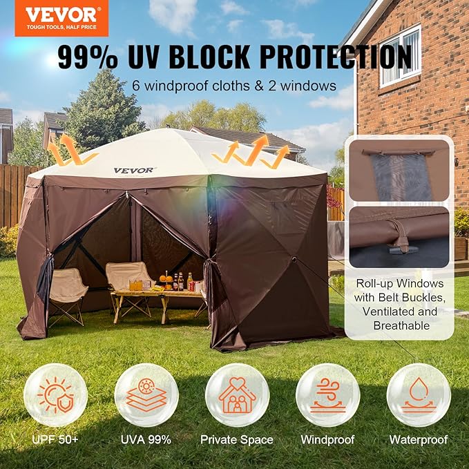 VEVOR Pop Up Gazebo Screen Tent 6 Sided Canopy Sun Shelter - Image 3