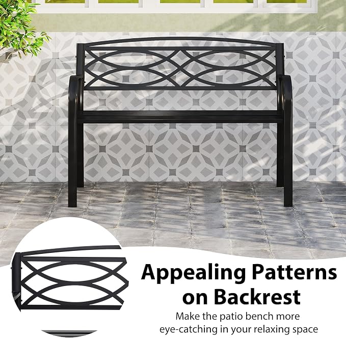 Tangkula Outdoor Metal Garden Park Bench, Heavy-Duty Metal Slatted Loveseat - Image 7