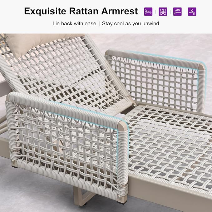 PURPLE LEAF 4 Pieces Outdoor Chaise Lounge Set Rattan Wicker Lounger - Image 5