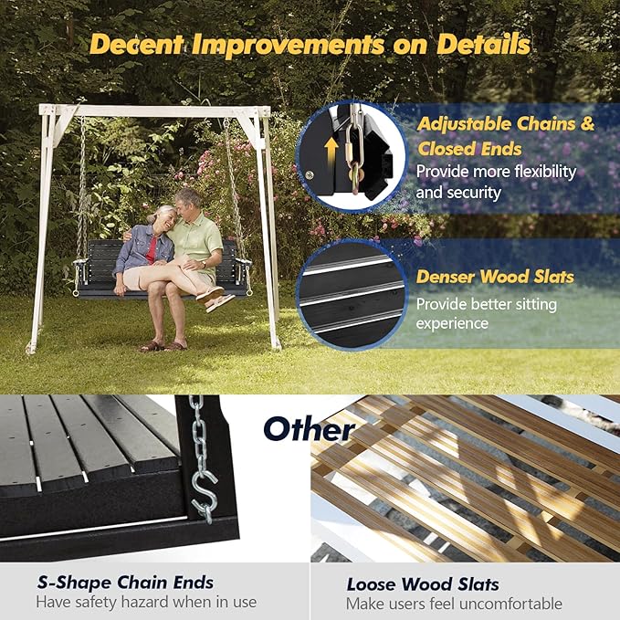 VINGLI Upgraded Patio Wooden Porch Swing - Image 4