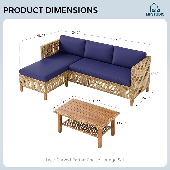 MFSTUDIO Wicker Patio Furniture Set, L Shaped Outdoor Couch Set, Rattan Outdoor - Image 9
