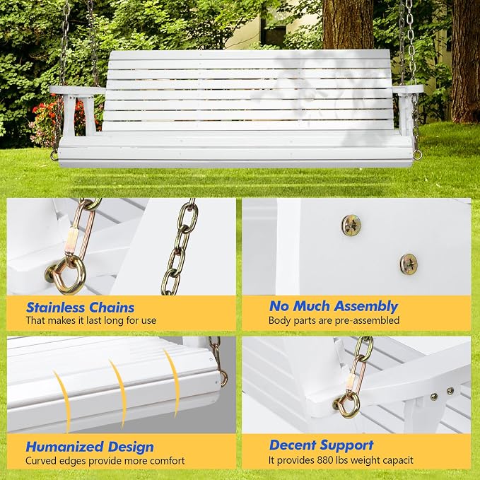 VINGLI Upgraded Patio Wooden Porch Swing - Image 4