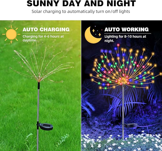 YOTOZU 2 PCS Solar Firework Light, Outdoor Solar Garden Decorative Lights 120 - Image 2