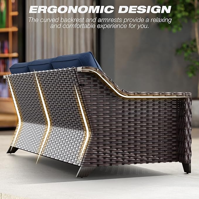Joyside Patio Furniture Set, 3 Pieces Outdoor Wicker High Back Sofa - Image 6