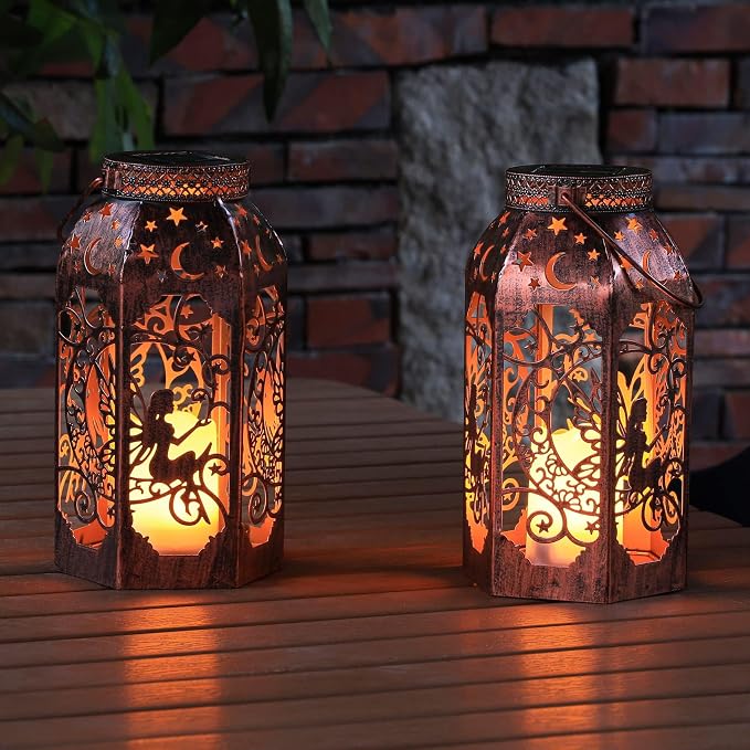 Solar Lanterns Outdoor Garden Hanging Lantern Waterproof LED Metal Bronze Moon - Image 7