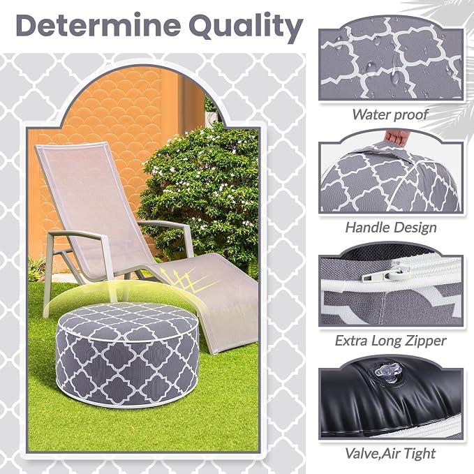 Juexica 2 Pack Outdoor/Indoor Inflatable Ottoman, All Weather Round Pouf - Image 4