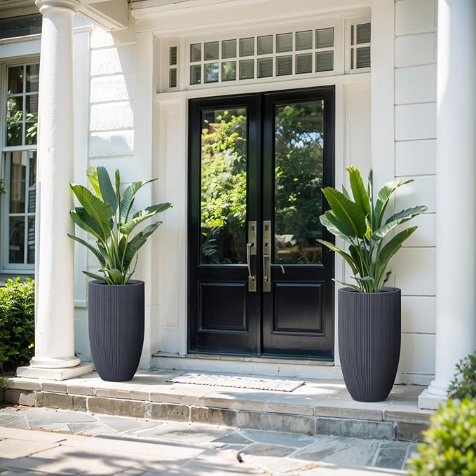 Kante 24 Inch Tall Round Concrete Planter, Large Indoor Outdoor Plant Pots - Image 3