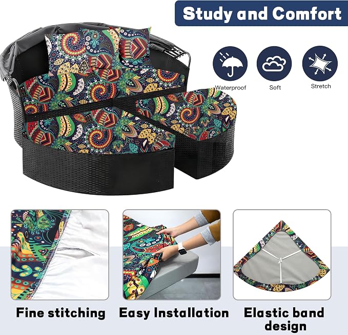 66" Round Daybed Cushion Cover & 3 Pillow Covers Set - Image 4