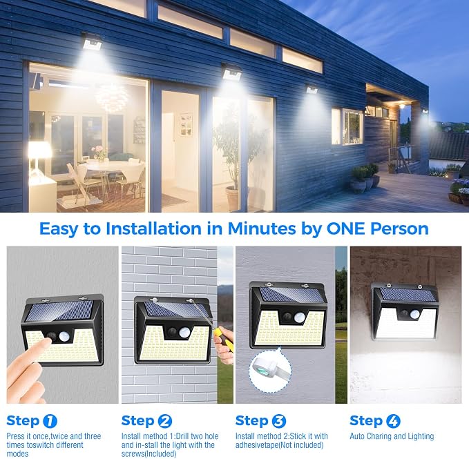 Peasur Solar Lights Outdoor Waterproof, 3 Lighting Modes Solar Motion Sensor - Image 8