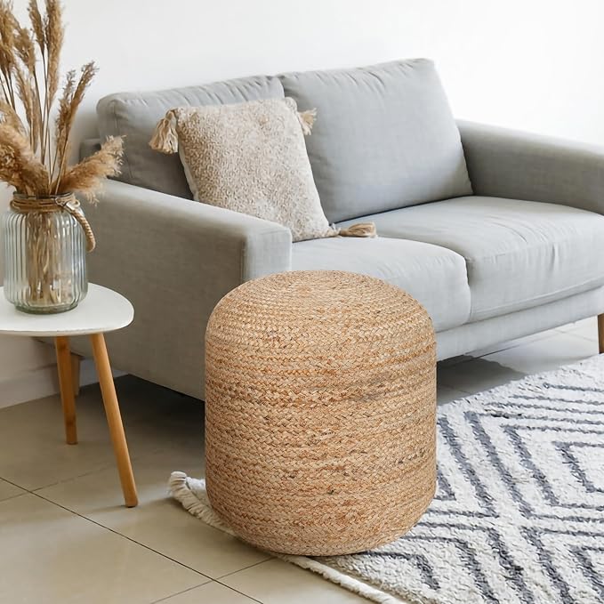 Palisa Round Ottoman Pouf Handmade Cotton Knitted Poof Bean Bag Filling | Boho - Image 2