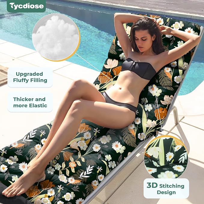 Chaise Lounge Cushions Outdoor Set of 2, 74.4 x 22 x 4.7 Inches Thickened - Image 3