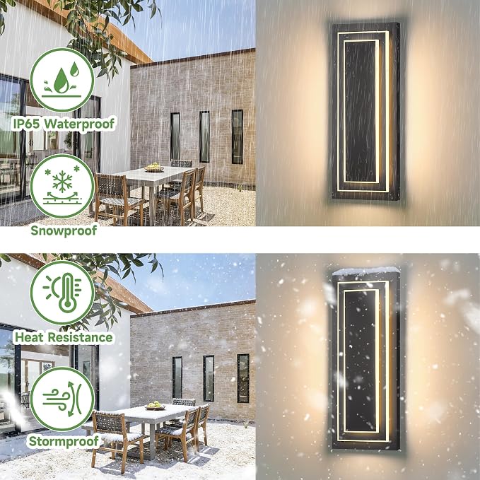 2-Tier Outdoor Front Porch Light Fixtures, Modern Black Outdoor Wall Sconce - Image 4
