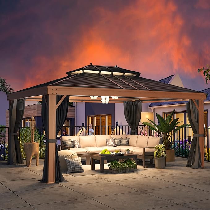 YOLENY 12'x16' Hardtop Gazebo, Galvanized Steel Double Roof - Image 8