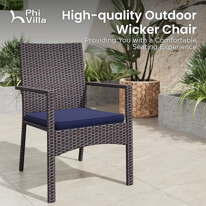 PHI VILLA Outdoor Dining Set for 8, Rectangular Wicker Table - Image 4