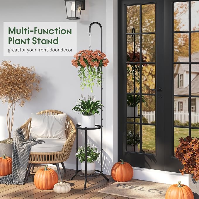 2-Tier Hanging Plant Stand Indoor and Outdoor, Space-Saving Iron Planter Shelves - Image 6