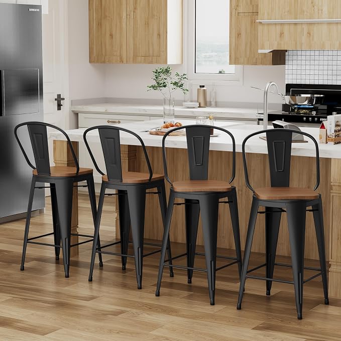 Alunaune 30" Swivel Metal Bar Stools Set of 4 High Back Counter Height - Image 4
