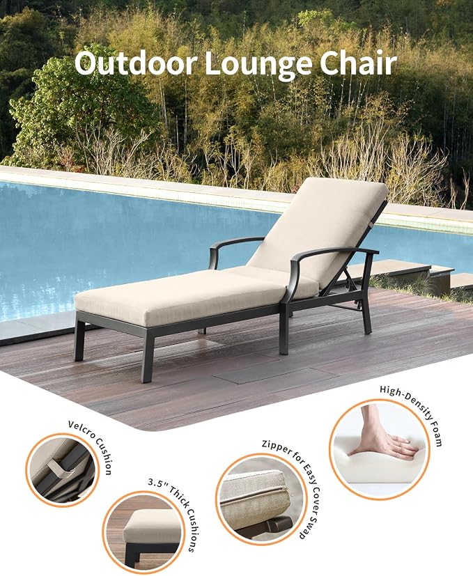 Pool Lounge Chair, Never-Rust Aluminum Outdoor Chaise Lounge - Image 8